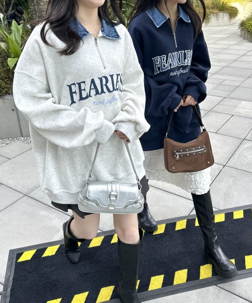 LAC-VERT（ラック・ヴェール）の「デニムカラーハーフZIPスウェットプルオーバー（スウェット・レディース・オートミール/ネイビー/グレー・FREE）」の13枚目の写真