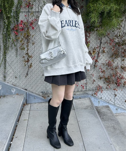 LAC-VERT（ラック・ヴェール）の「デニムカラーハーフZIPスウェットプルオーバー（スウェット・レディース・オートミール/ネイビー/グレー・FREE）」の8枚目の写真