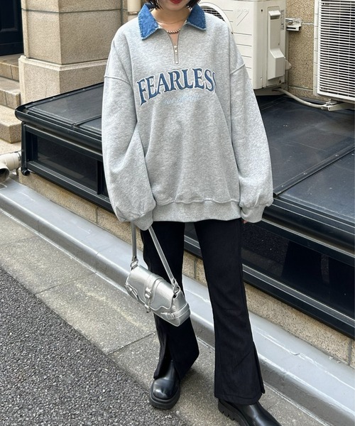 LAC-VERT（ラック・ヴェール）の「デニムカラーハーフZIPスウェットプルオーバー（スウェット・レディース・オートミール/ネイビー/グレー・FREE）」の5枚目の写真