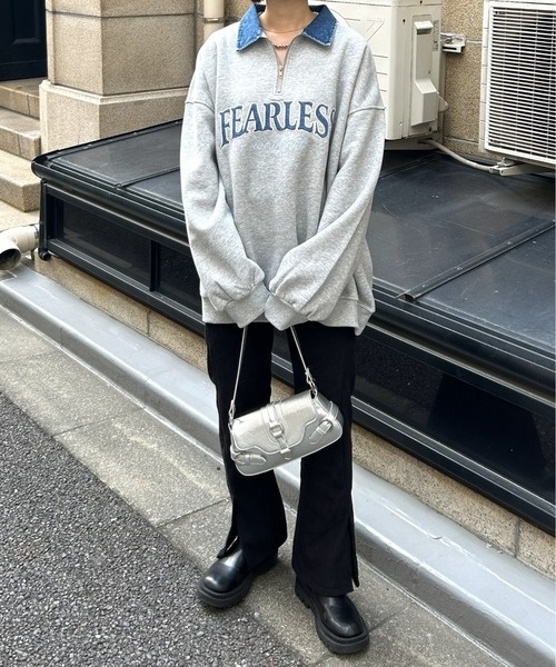 LAC-VERT（ラック・ヴェール）の「デニムカラーハーフZIPスウェットプルオーバー（スウェット・レディース・オートミール/ネイビー/グレー・FREE）」の6枚目の写真