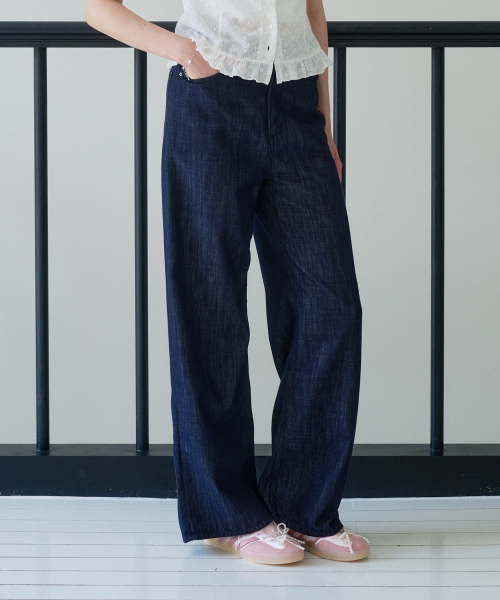 PLUNASTUDIO(プルナスタジオ)の「サマー ワイド デニムパンツ_ディープブルー(デニムパンツ・レディース・ダークブルー・SMALL/MEDIUM/LARGE)」の1枚目の写真