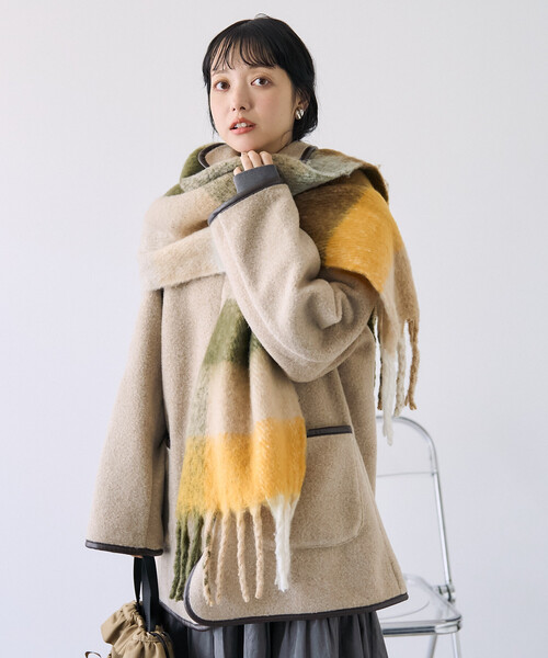 FREAK'S STORE(フリークスストア)の「ボリューム チェック フリンジマフラー(マフラー・レディース・イエロー/ラベンダー/サックスブルー・ONE SIZE)」の21枚目の写真