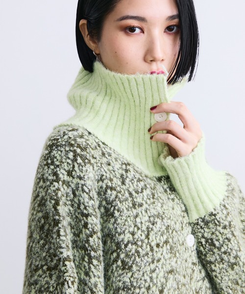 MONOe（モノエ）の「ジャガード柄ハイネックニットカーディガン（ニット/セーター・レディース・グレー/グリーン/オレンジ・FREE）」の7枚目の写真