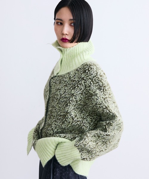 MONOe（モノエ）の「ジャガード柄ハイネックニットカーディガン（ニット/セーター・レディース・グレー/グリーン/オレンジ・FREE）」の9枚目の写真