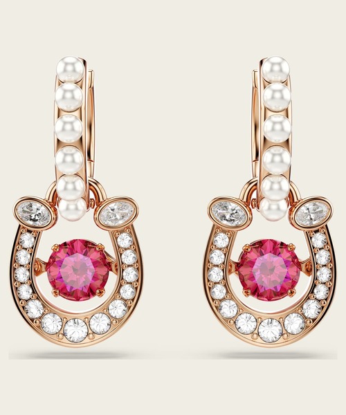 SWAROVSKI(スワロフスキー)の「【公式】【スワロフスキー】Symbolica ドロップピアス, クリスタル・パール, ラウンドカット, パヴェ, 蹄鉄, レッド, ローズゴールドトーン・プレーティング(ピアス(両耳用)・レディース・ゴールド系その他2・FREE)」の3枚目の写真