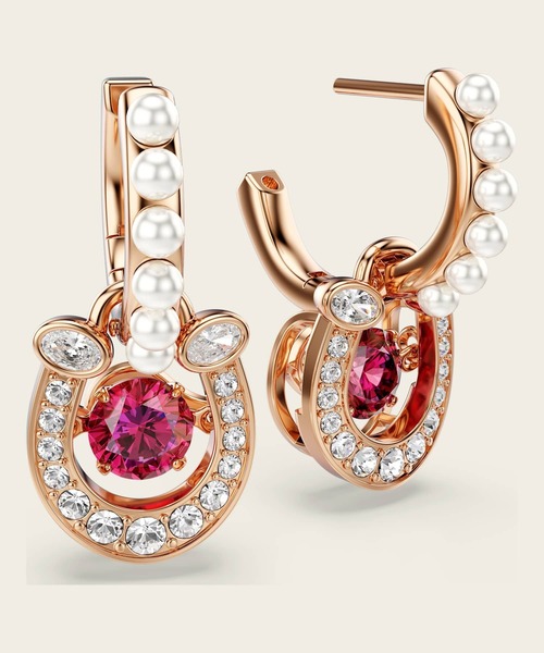 SWAROVSKI(スワロフスキー)の「【公式】【スワロフスキー】Symbolica ドロップピアス, クリスタル・パール, ラウンドカット, パヴェ, 蹄鉄, レッド, ローズゴールドトーン・プレーティング(ピアス(両耳用)・レディース・ゴールド系その他2・FREE)」の4枚目の写真