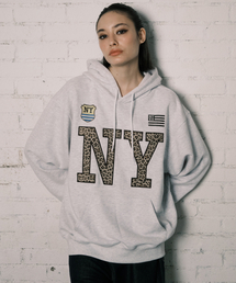 NY APLIQUE HOODIE HEATHER GREY