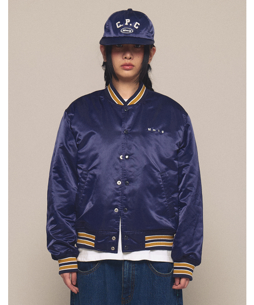  originals ネイビー スタジャン Mサイズ セール】[Mmlg] CPC SATIN VARSITY JACKET (NAVY)（スタジャン）｜MMLG