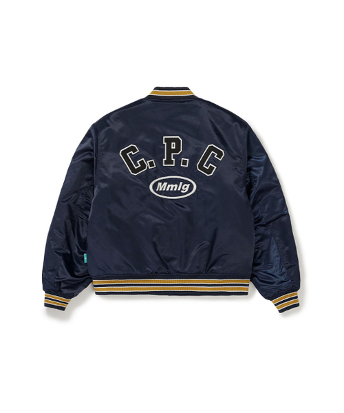 MMLG（エムエムエルジー）の「[Mmlg] CPC SATIN VARSITY JACKET (NAVY)（スタジャン・レディース・その他・X-LARGE/SMALL/MEDIUM/LARGE）」の3枚目の写真