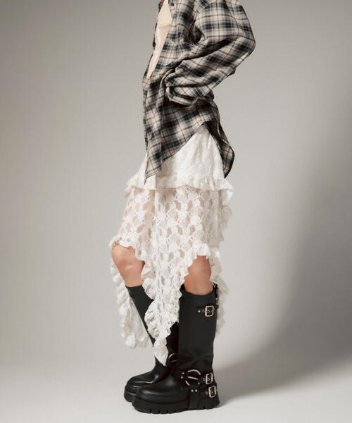 ROYAL FLASH（ロイヤルフラッシュ）の「MITSUKI/ミツキ/ベルト付きレーススカート（スカート・レディース・ブラック/ホワイト・F）」の15枚目の写真