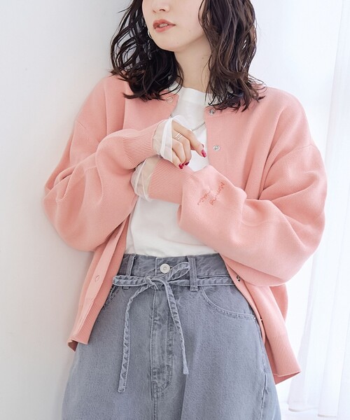 coen（コーエン）の「【選べる6色展開 / スプリングカラー】袖刺繍 スウェットライクハイゲージニットカーディガン（カーディガン/ボレロ・レディース・ライトグレー/オフホワイト/クリーム/ライトピンク/ライトブルー/ベージュ・FREE）」の6枚目の写真