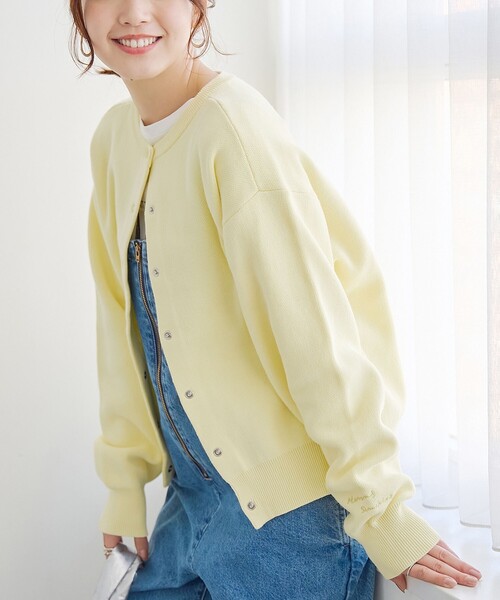 coen（コーエン）の「【選べる6色展開 / スプリングカラー】袖刺繍 スウェットライクハイゲージニットカーディガン（カーディガン/ボレロ・レディース・ライトグレー/オフホワイト/クリーム/ライトピンク/ライトブルー/ベージュ・FREE）」の4枚目の写真