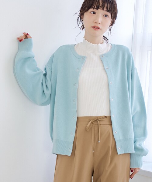 coen（コーエン）の「【選べる6色展開 / スプリングカラー】袖刺繍 スウェットライクハイゲージニットカーディガン（カーディガン/ボレロ・レディース・ライトグレー/オフホワイト/クリーム/ライトピンク/ライトブルー/ベージュ・FREE）」の5枚目の写真