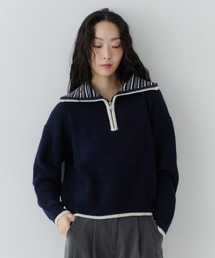 Stripe Collar Zip Knit / ストライプカラージップニット
