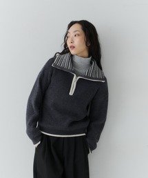 Stripe Collar Zip Knit / ストライプカラージップニット