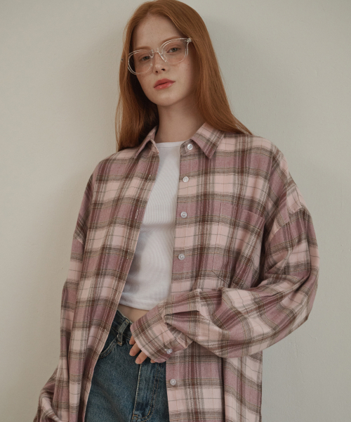LOSSYROW(ロッシロー)の「Oversized checkered shirt Pink(シャツ/ブラウス・レディース・ピンク・FREE)」の1枚目の写真