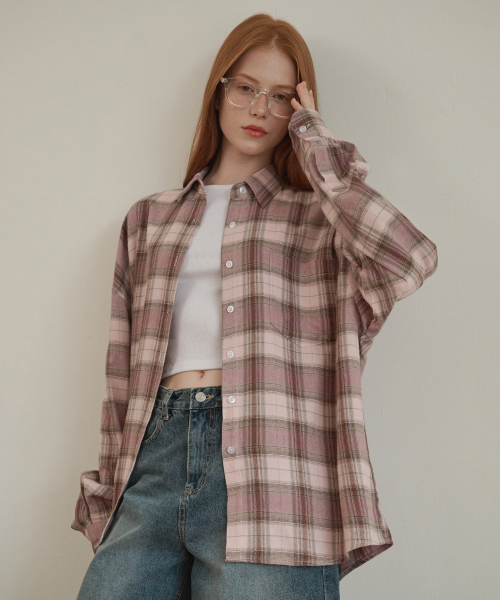 LOSSYROW(ロッシロー)の「Oversized checkered shirt Pink(シャツ/ブラウス・レディース・ピンク・FREE)」の15枚目の写真