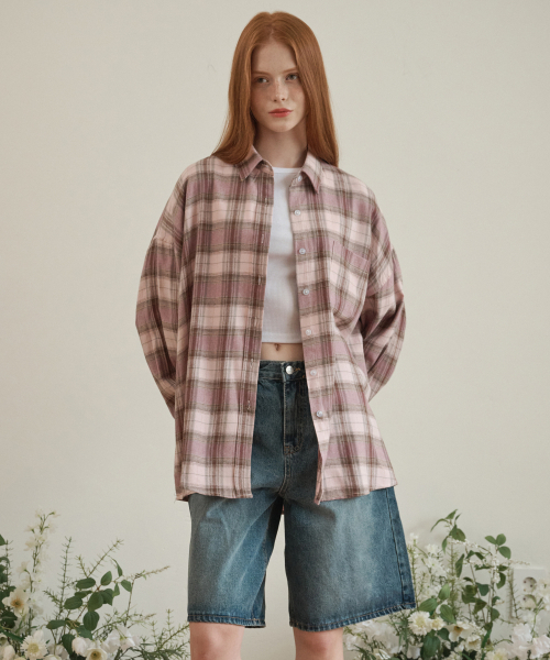LOSSYROW(ロッシロー)の「Oversized checkered shirt Pink(シャツ/ブラウス・レディース・ピンク・FREE)」の13枚目の写真