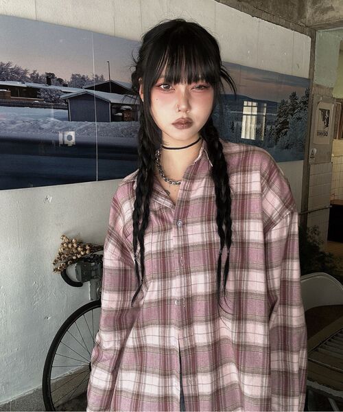 LOSSYROW(ロッシロー)の「Oversized checkered shirt Pink(シャツ/ブラウス・レディース・ピンク・FREE)」の12枚目の写真