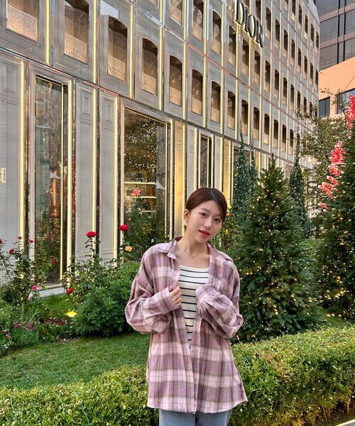 LOSSYROW(ロッシロー)の「Oversized checkered shirt Pink(シャツ/ブラウス・レディース・ピンク・FREE)」の5枚目の写真
