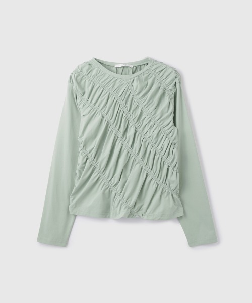 VICKY（ビッキー）の「ギャザーラインフロントカットソー≪洗濯機で洗える≫（Tシャツ/カットソー・レディース・ブラック/オフホワイト/グリーン・M）」の4枚目の写真