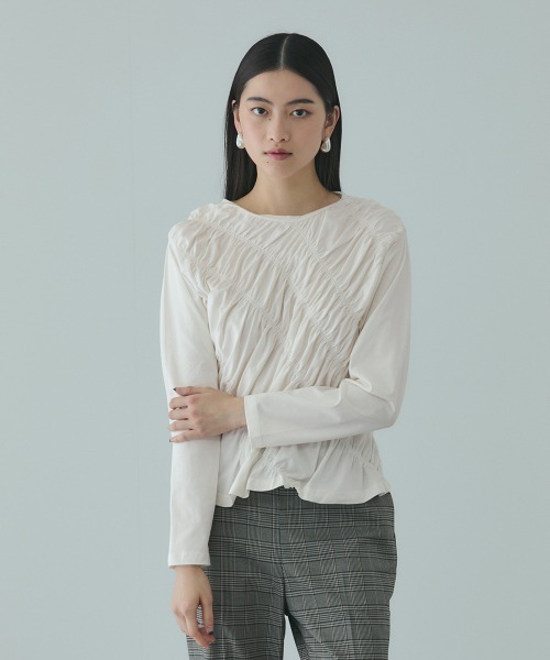 VICKY（ビッキー）の「ギャザーラインフロントカットソー≪洗濯機で洗える≫（Tシャツ/カットソー・レディース・ブラック/オフホワイト/グリーン・M）」の21枚目の写真