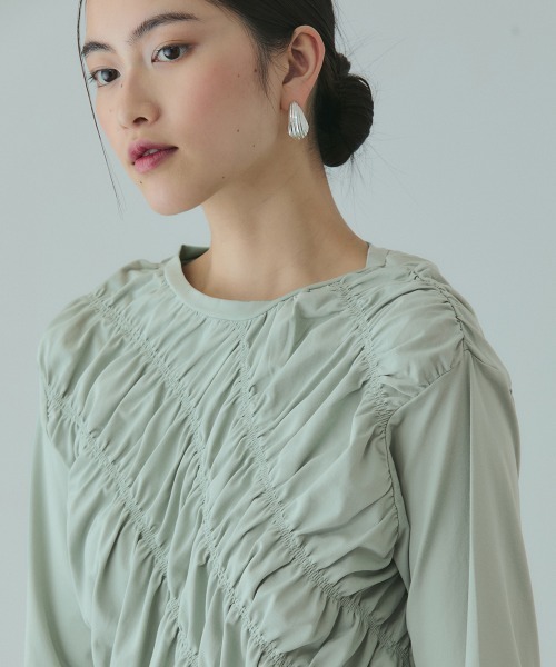 VICKY（ビッキー）の「ギャザーラインフロントカットソー≪洗濯機で洗える≫（Tシャツ/カットソー・レディース・ブラック/オフホワイト/グリーン・M）」の13枚目の写真