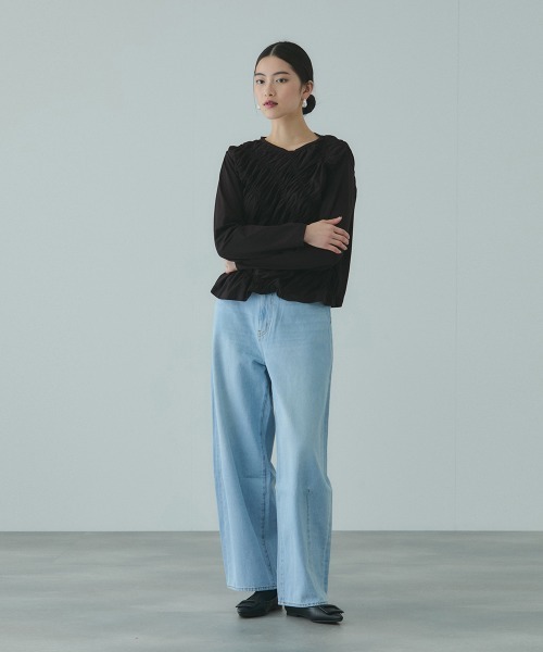 VICKY（ビッキー）の「ギャザーラインフロントカットソー≪洗濯機で洗える≫（Tシャツ/カットソー・レディース・ブラック/オフホワイト/グリーン・M）」の19枚目の写真