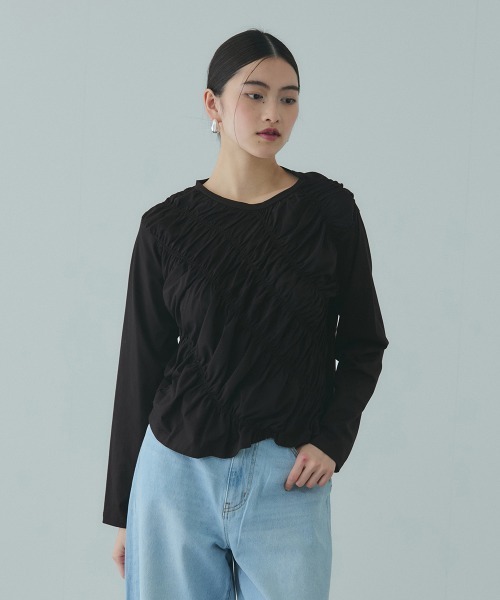 VICKY（ビッキー）の「ギャザーラインフロントカットソー≪洗濯機で洗える≫（Tシャツ/カットソー・レディース・ブラック/オフホワイト/グリーン・M）」の17枚目の写真