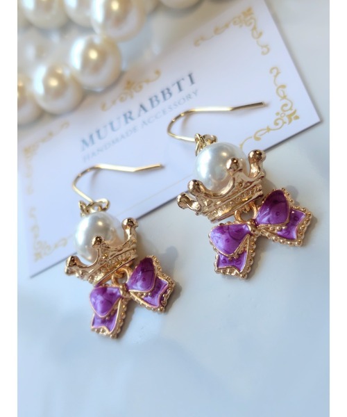 tone(トーン)の「【MUURABBTI】クラウンリボンピアス(MA)(ピアス(両耳用)・レディース・ブラック/ピンク/パープル・FREE)」の7枚目の写真