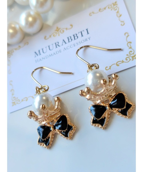 tone(トーン)の「【MUURABBTI】クラウンリボンピアス(MA)(ピアス(両耳用)・レディース・ブラック/ピンク/パープル・FREE)」の8枚目の写真