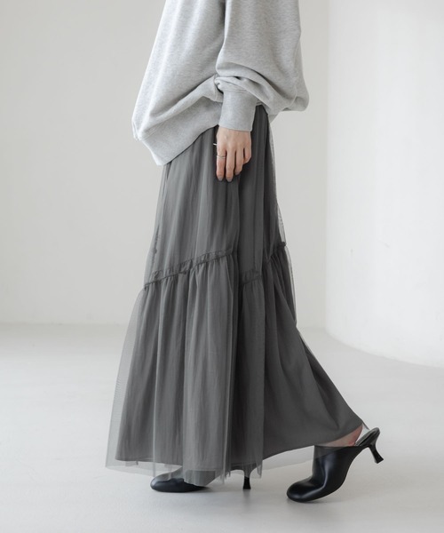 LOWRYS FARM(ローリーズファーム)の「チュールアソートティアードスカート 643601(スカート・レディース・ホワイト系その他/ブラウン/グレー/ブラック/ホワイト・FREE)」の4枚目の写真