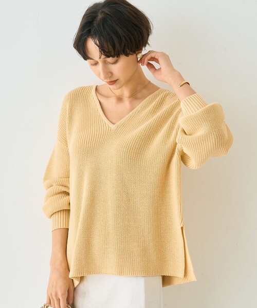 Rouge vif Anna（ルージュヴィフアンナ）の「片畦ハートVネックコットンプルオーバーニット/春服/手洗い可能（ニット/セーター・レディース・レモンイエロー/グレー・フリー）」の2枚目の写真