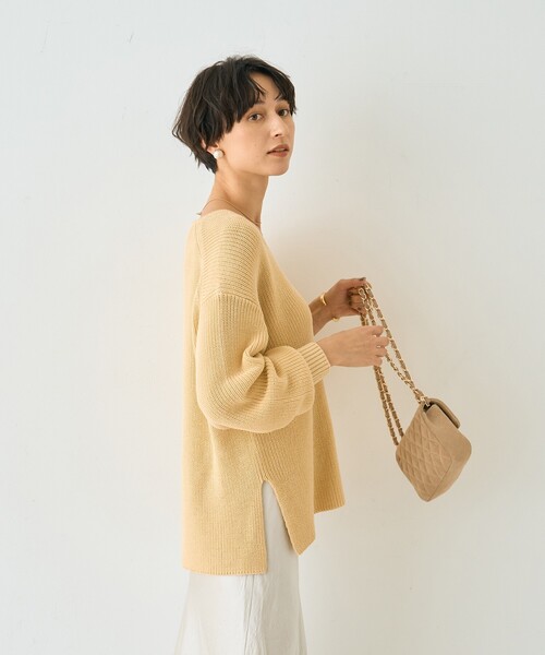 Rouge vif Anna（ルージュヴィフアンナ）の「片畦ハートVネックコットンプルオーバーニット/春服/手洗い可能（ニット/セーター・レディース・レモンイエロー/グレー・フリー）」の7枚目の写真