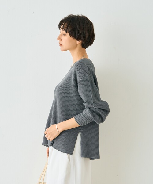 Rouge vif Anna（ルージュヴィフアンナ）の「片畦ハートVネックコットンプルオーバーニット/春服/手洗い可能（ニット/セーター・レディース・レモンイエロー/グレー・フリー）」の11枚目の写真