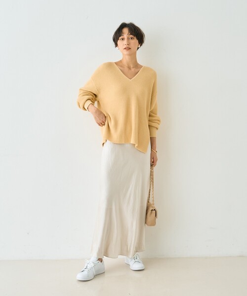 Rouge vif Anna（ルージュヴィフアンナ）の「片畦ハートVネックコットンプルオーバーニット/春服/手洗い可能（ニット/セーター・レディース・レモンイエロー/グレー・フリー）」の13枚目の写真