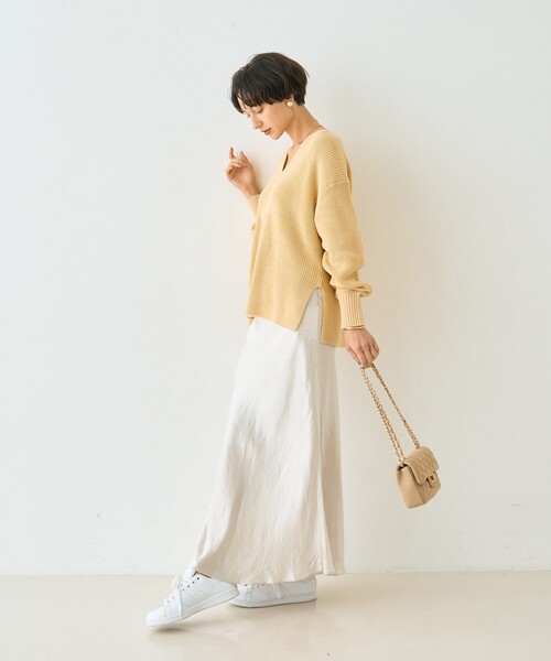 Rouge vif Anna（ルージュヴィフアンナ）の「片畦ハートVネックコットンプルオーバーニット/春服/手洗い可能（ニット/セーター・レディース・レモンイエロー/グレー・フリー）」の16枚目の写真