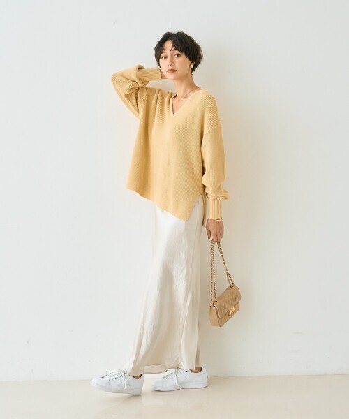 Rouge vif Anna（ルージュヴィフアンナ）の「片畦ハートVネックコットンプルオーバーニット/春服/手洗い可能（ニット/セーター・レディース・レモンイエロー/グレー・フリー）」の17枚目の写真