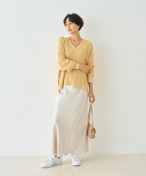 Rouge vif Anna（ルージュヴィフアンナ）の「片畦ハートVネックコットンプルオーバーニット/春服/手洗い可能（ニット/セーター・レディース・レモンイエロー/グレー・フリー）」の18枚目の写真