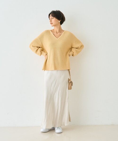 Rouge vif Anna（ルージュヴィフアンナ）の「片畦ハートVネックコットンプルオーバーニット/春服/手洗い可能（ニット/セーター・レディース・レモンイエロー/グレー・フリー）」の19枚目の写真