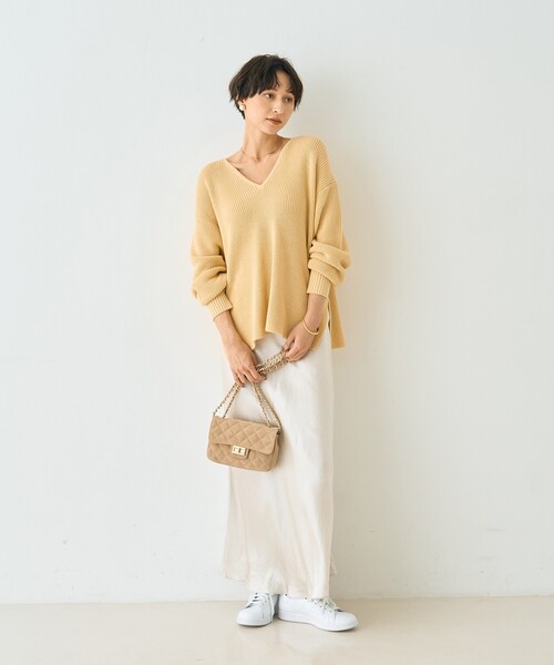 Rouge vif Anna（ルージュヴィフアンナ）の「片畦ハートVネックコットンプルオーバーニット/春服/手洗い可能（ニット/セーター・レディース・レモンイエロー/グレー・フリー）」の20枚目の写真