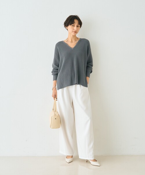 Rouge vif Anna（ルージュヴィフアンナ）の「片畦ハートVネックコットンプルオーバーニット/春服/手洗い可能（ニット/セーター・レディース・レモンイエロー/グレー・フリー）」の21枚目の写真