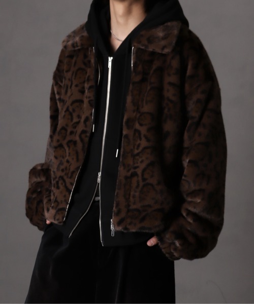 セール】フェイクファー レオパードショートジャケット（ブルゾン