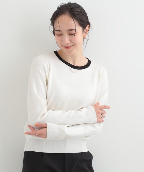 SHOO・LA・RUE（シューラルー）の「【洗濯機可/S-LL/アンサンブル可】シンプルきれい見え クルーネックニット（ニット/セーター・レディース・ベビーピンク/イエロー系その他/ブラック系2/ホワイト系3・04/03/02/01）」の13枚目の写真