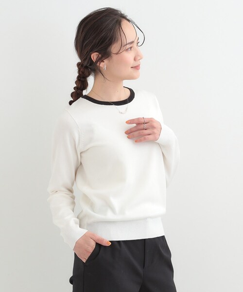 SHOO・LA・RUE（シューラルー）の「【洗濯機可/S-LL/アンサンブル可】シンプルきれい見え クルーネックニット（ニット/セーター・レディース・ベビーピンク/イエロー系その他/ブラック系2/ホワイト系3・04/03/02/01）」の12枚目の写真