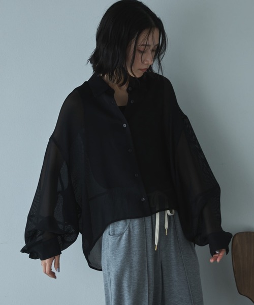 Doux archives(ドゥアルシーヴ)の「【EC先行予約】メッシュドルマンシャツ(シャツ/ブラウス・レディース・オフホワイト/ブラック/キャメル・FREE)」の17枚目の写真