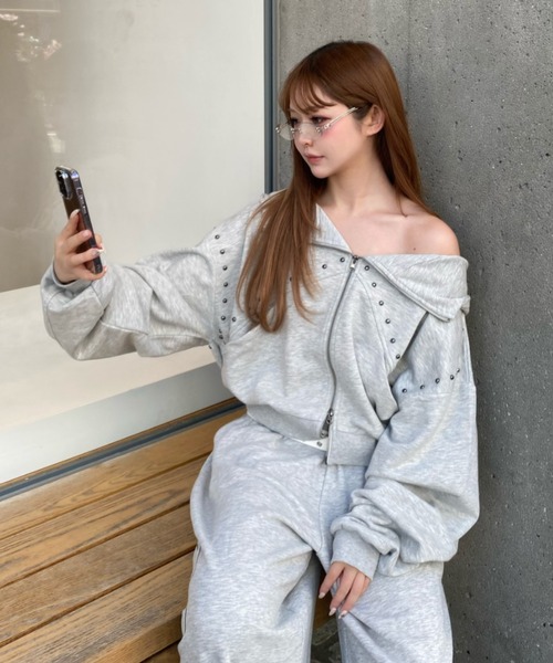 RAY CASSIN（レイカズン）の「【セットアップで着られる】ピグメントスタッズドルマンスウェットパーカー（スウェット・レディース・グレー/ブラウン系その他2/ベージュ系その他2・FREE）」の14枚目の写真