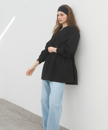 COTTON SHIRRING DRESS - BLACK