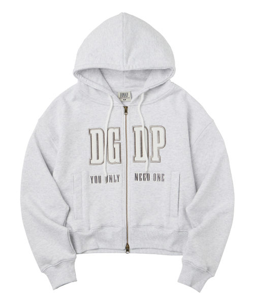 DANGLEDROP(ダングルドロップ)の「DGDPアップリケクロップフード集業ホワイトメランジ(パーカー・レディース・その他・S/M)」の2枚目の写真