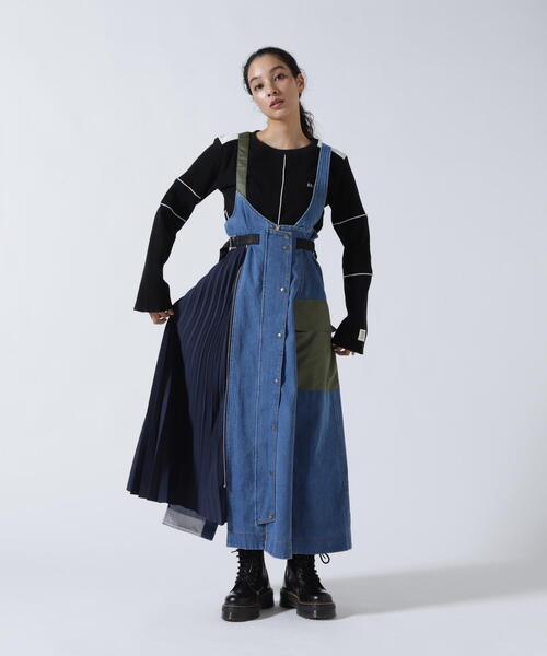 【AULA AILA 】ツイルオーバーオールリメイクジャンパースカート AULA AILA（アウラアイラ）の「デニムオーバーオールリメイク